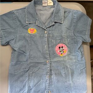 Kids Vintage Denim Mickey Mouse Button Down Shirt